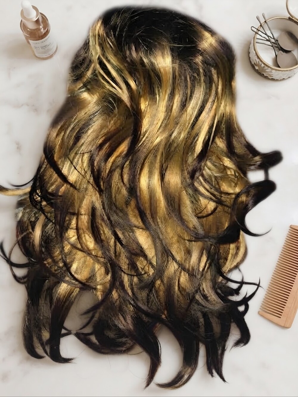 Black and Gold Ombre Wavy Clip-In Hair Extension